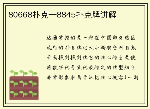 80668扑克—8845扑克牌讲解